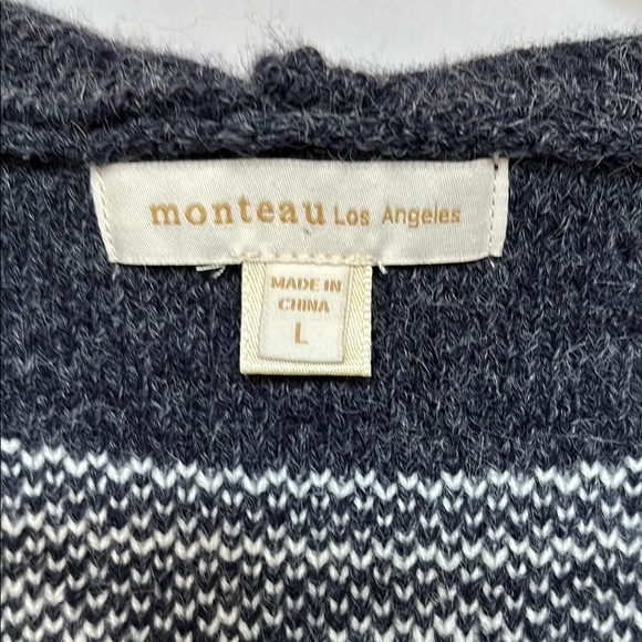 Monteau Navy and white Hooded Cardigan - Picture 3 of 7